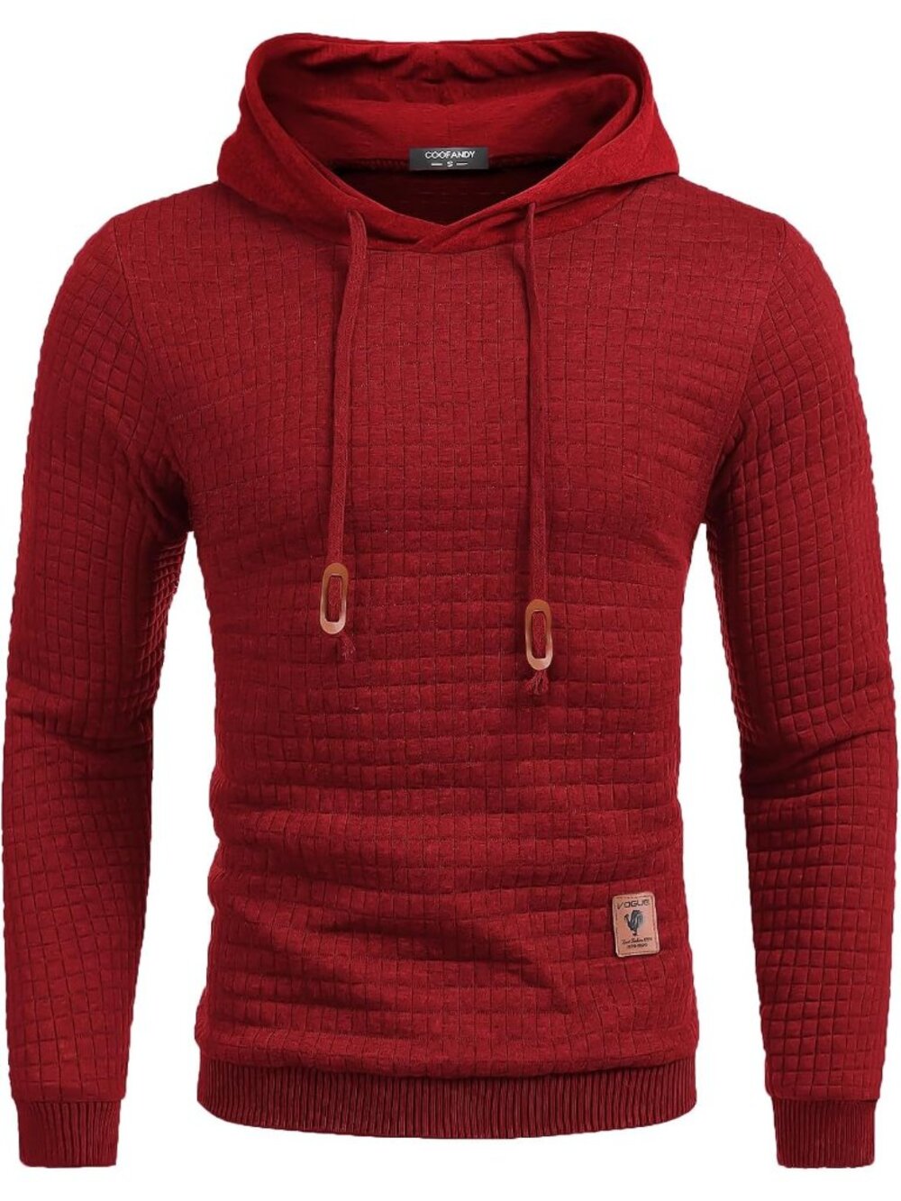 Coofandy Men's Red Long Sleeve Drawstring Waffle Knit Pullover Hoodies